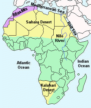 physical map of africa with rivers and mountains and deserts