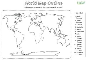 printable world map with continents for kids