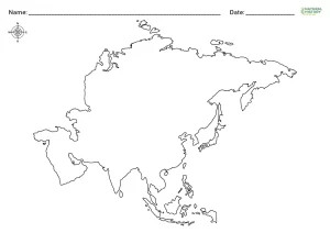 printable black and white map of asia
