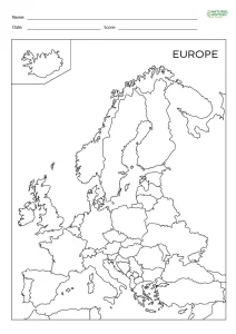 Free Printable Blank Map of Europe Worksheets